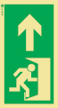 Señal de balizamiento a baja altura LLL de evacuación con el pictograma de salida de emergencia y flecha vertical hacia arriba para colocar en las puertas que abren para la derecha