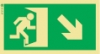Señal de balizamiento a baja altura LLL de evacuación con el pictograma de sentido de evacuación y flecha diagonal hacia bajo y para la derecha