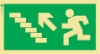 Señal de balizamiento a baja altura LLL de evacuación con el pictograma de sentido de evacuación y flecha diagonal hacia bajo y para la derecha
