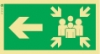 Señal de balizamiento a baja altura LLL de evacuación con el pictograma de punto de reunión y flecha horizontal para la izquierda