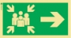 Señal de balizamiento a baja altura LLL de evacuación con el pictograma de punto de reunión y flecha horizontal para la derecha