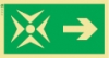 Señal de balizamiento a baja altura LLL de evacuación con el pictograma de punto de encuentro y flecha horizontal para la derecha
