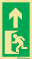 Señal fotoluminiscente, autoadhesiva, antideslizante y antidesgaste para balizamientos en el suelo y escaleras con el pictograma de evacuación a la izquierda y flecha vertical