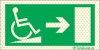 Señal reflectoluminiscente de evacuación con el pictograma para personas con discapacidad motora y rampa ascendente y flecha a la derecha
