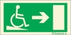 Señal reflectoluminiscente de evacuación con el pictograma para personas con discapacidad motora y rampa descendente y flecha a la derecha