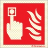 Señal reflectoluminiscente de equipo de alarma o alerta contra incendio con el pictograma de pulsador de alarma