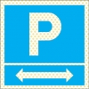Señal reflectoluminiscente para aparcamientos con el pictograma de parking y flecha a la izquierda y derecha
