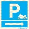 Señal reflectoluminiscente para aparcamientos con el pictograma de parking para motos y flecha a la derecha