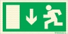 Señal reflectoluminiscente de evacuación para túneles con el pictograma de sentido de evacuación y flecha vertical hacia bajo