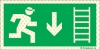 Señal reflectoluminiscente de evacuación para minas con el pictograma de escalera de emergencia y la flecha vertical hacia bajo