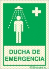 Señal reflectoluminiscente de equipos de emergencia para minas con el pictograma y texto de ducha de emergencia