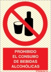Señal reflectoluminiscente de prohibición para minas con el pictograma y texto de prohibido el consumo de bebidas alcohólicas
